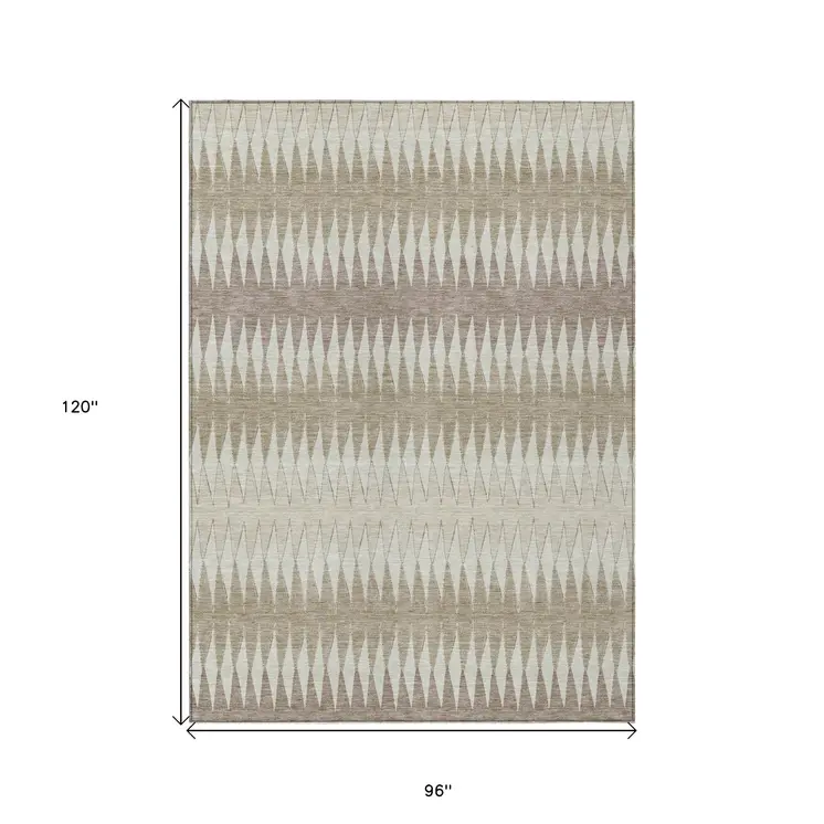 8' X 10' Taupe Beige And Ivory Striped Washable Indoor Outdoor Area Rug