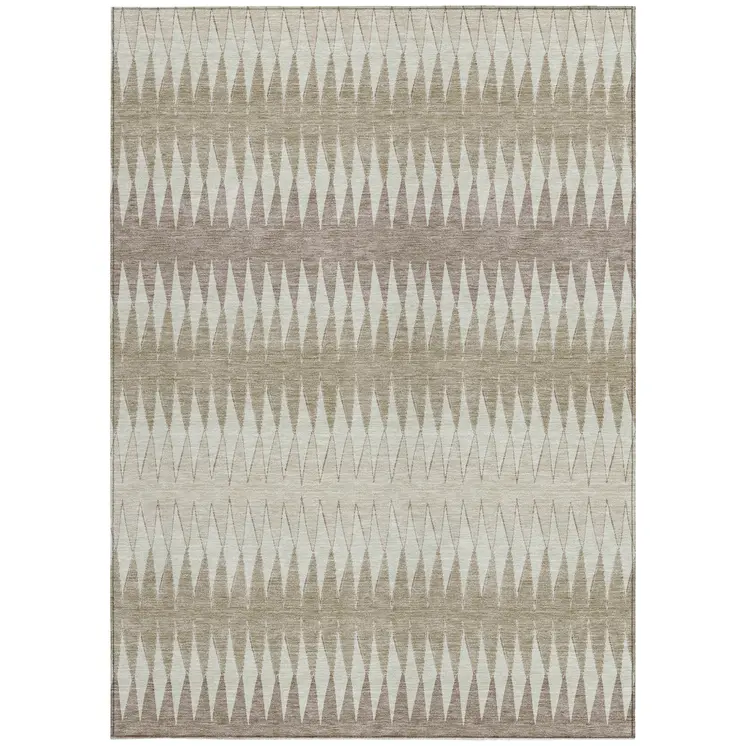 9' X 12' Taupe Beige And Ivory Striped Washable Indoor Outdoor Area Rug