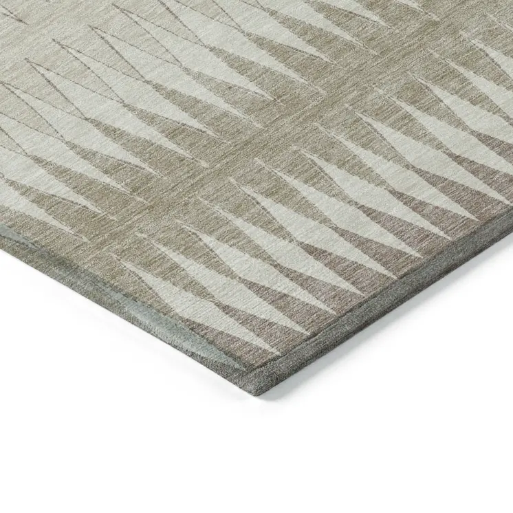 9' X 12' Taupe Beige And Ivory Striped Washable Indoor Outdoor Area Rug
