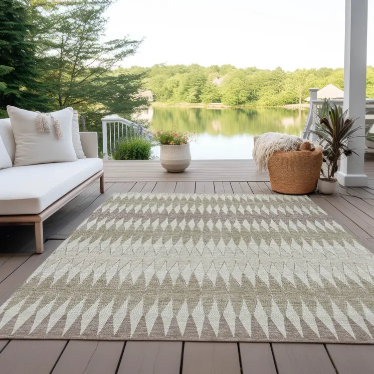 10' X 14' Taupe Beige And Ivory Striped Washable Indoor Outdoor Area Rug
