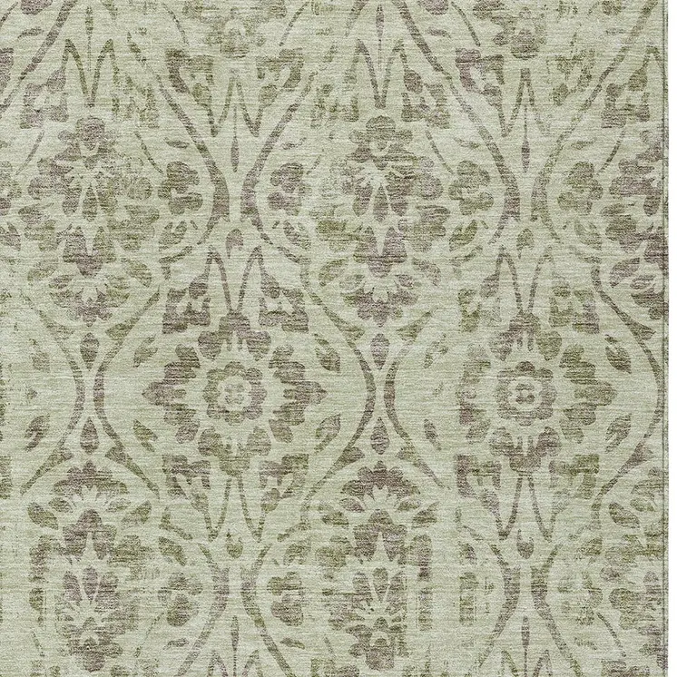 8' X 10' Artichoke Green And Brown Floral Washable Indoor Outdoor Area Rug