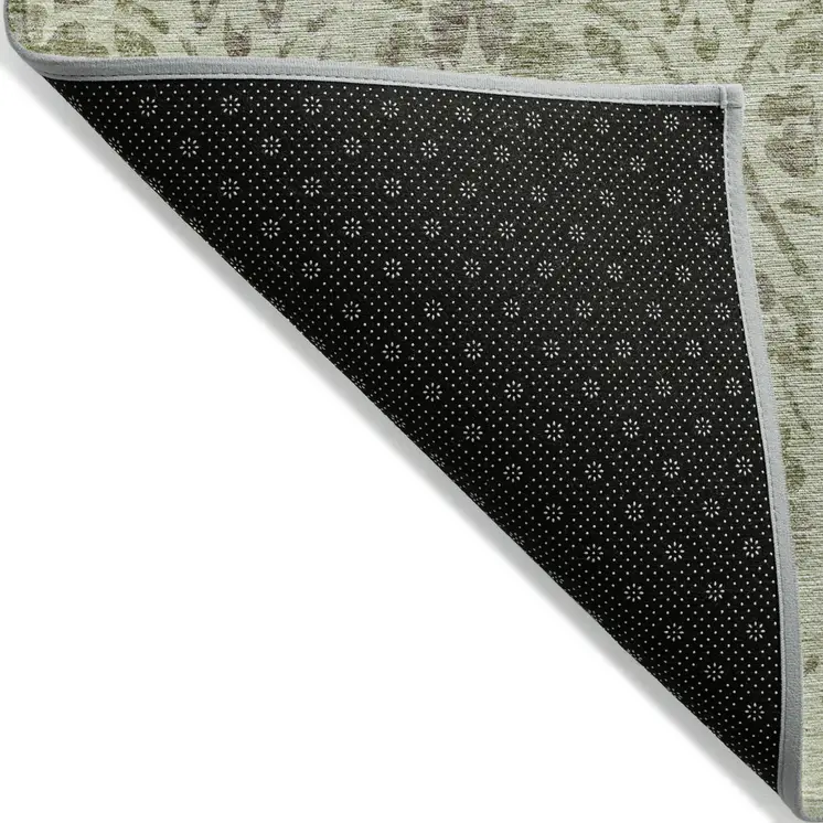 10' X 14' Artichoke Green And Brown Floral Washable Indoor Outdoor Area Rug