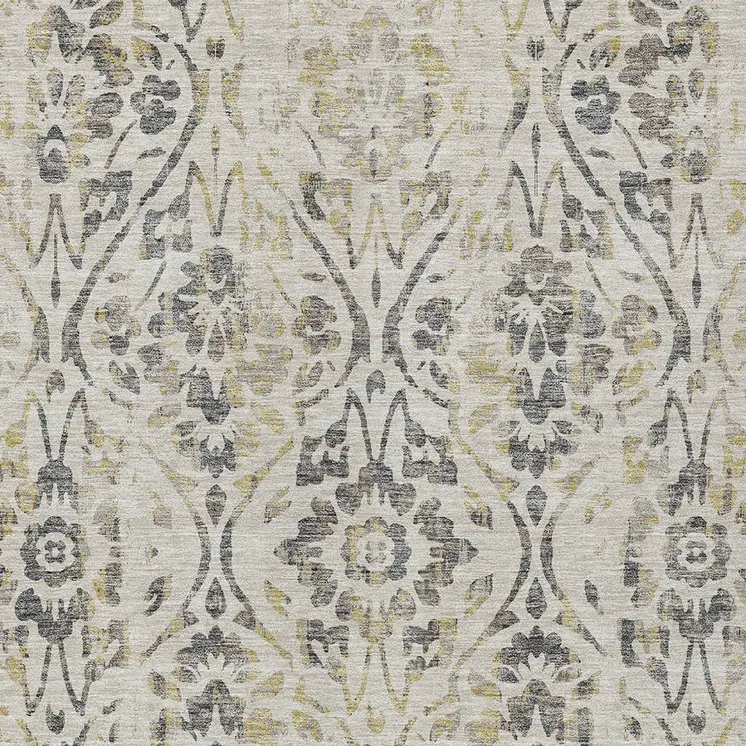 5' X 8' Beige And Dark Gray Floral Washable Indoor Outdoor Area Rug