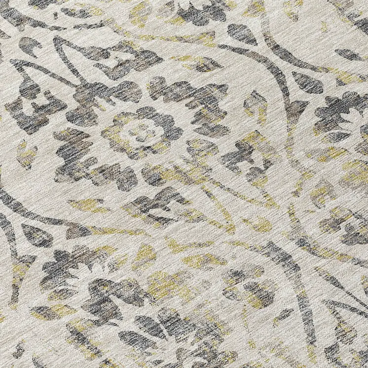 8' X 10' Beige And Dark Gray Floral Washable Indoor Outdoor Area Rug