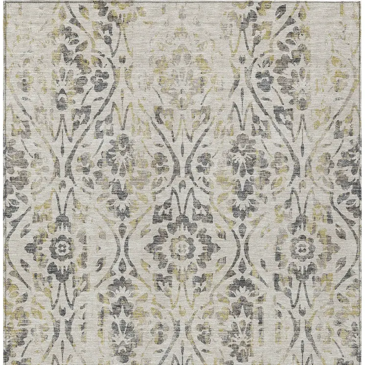 10' X 14' Beige And Dark Gray Floral Washable Indoor Outdoor Area Rug