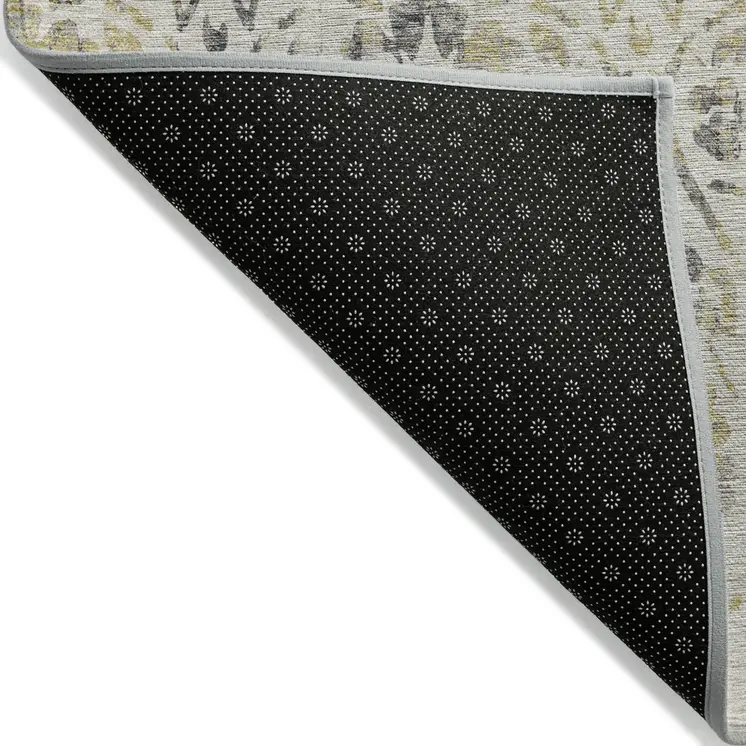 10' X 14' Beige And Dark Gray Floral Washable Indoor Outdoor Area Rug
