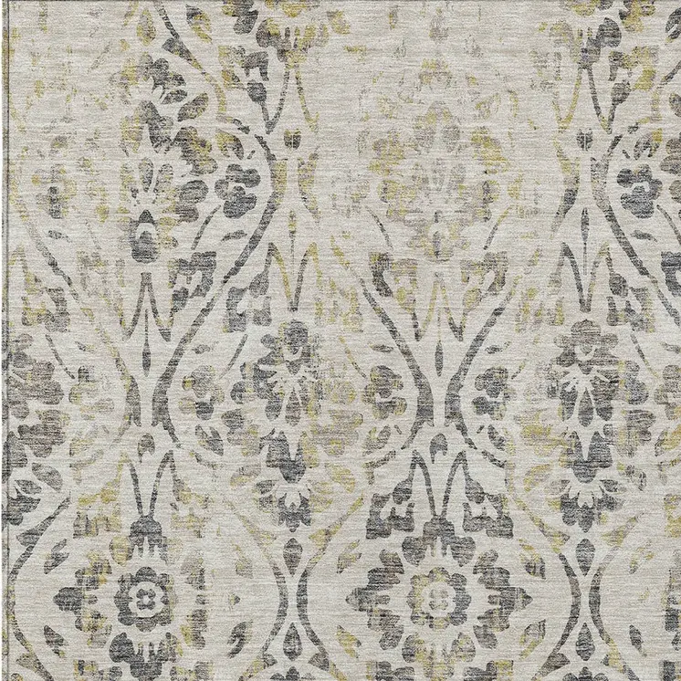 10' X 14' Beige And Dark Gray Floral Washable Indoor Outdoor Area Rug