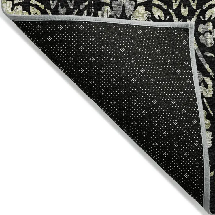 5' X 8' Black Gray And Ivory Floral Washable Indoor Outdoor Area Rug