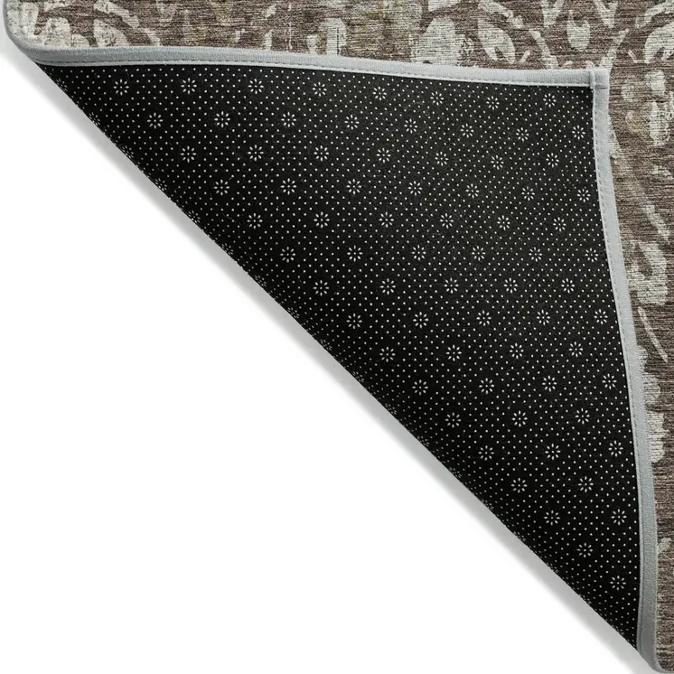 3' X 5' Brown Ivory And Green Floral Washable Indoor Outdoor Area Rug