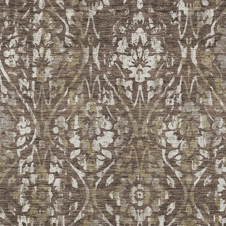 10' X 14' Brown Ivory And Green Floral Washable Indoor Outdoor Area Rug