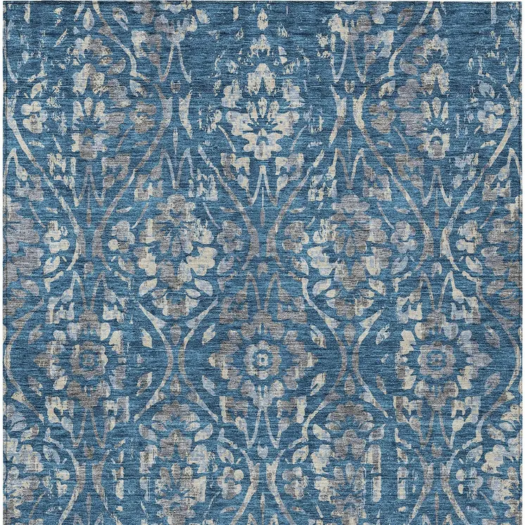 5' X 8' Blue And Ivory Floral Washable Indoor Outdoor Area Rug