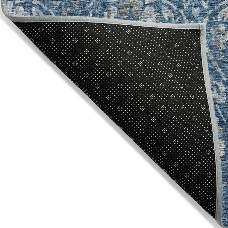 5' X 8' Blue And Ivory Floral Washable Indoor Outdoor Area Rug