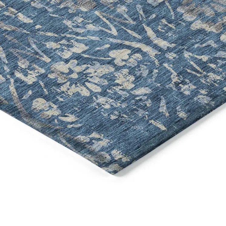 5' X 8' Blue And Ivory Floral Washable Indoor Outdoor Area Rug