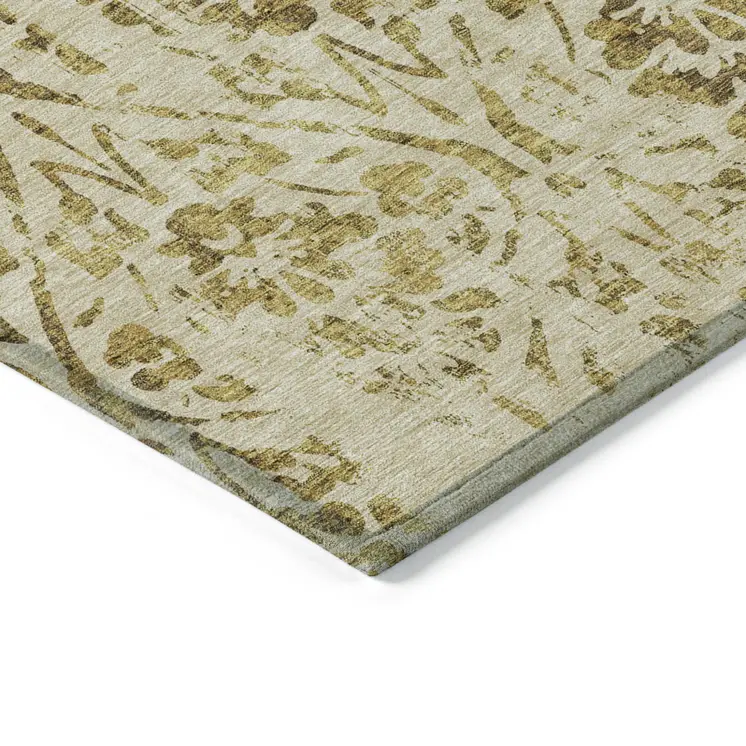 5' X 8' Gold And Brown Floral Washable Indoor Outdoor Area Rug