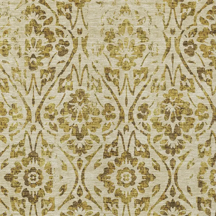 8' X 10' Gold And Brown Floral Washable Indoor Outdoor Area Rug