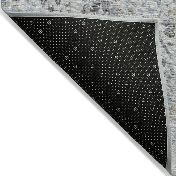 3' X 5' Gray Black And Green Floral Washable Indoor Outdoor Area Rug