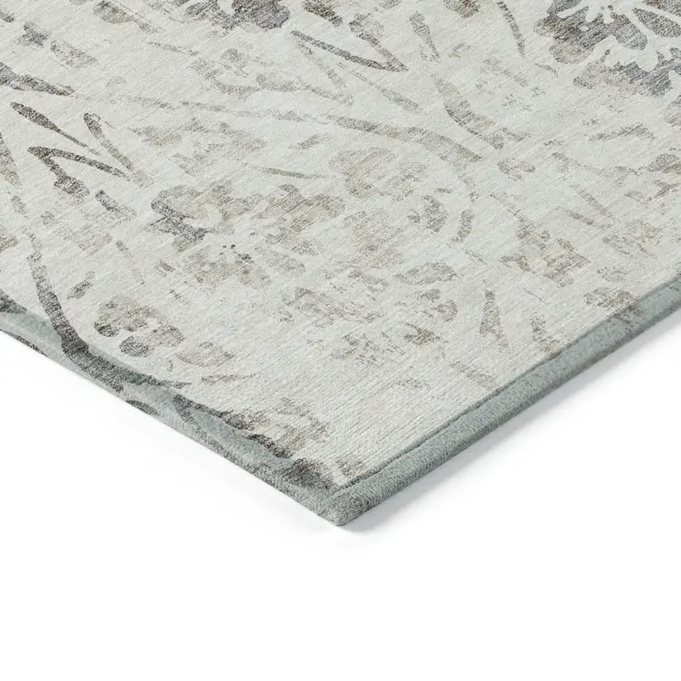 5' X 8' Ivory And Brown Floral Washable Indoor Outdoor Area Rug