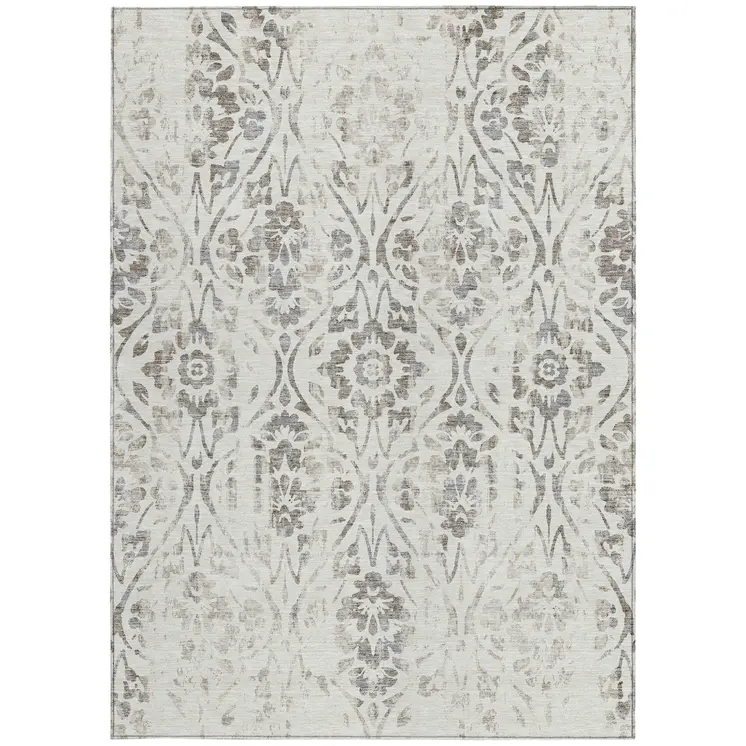 5' X 8' Ivory And Brown Floral Washable Indoor Outdoor Area Rug