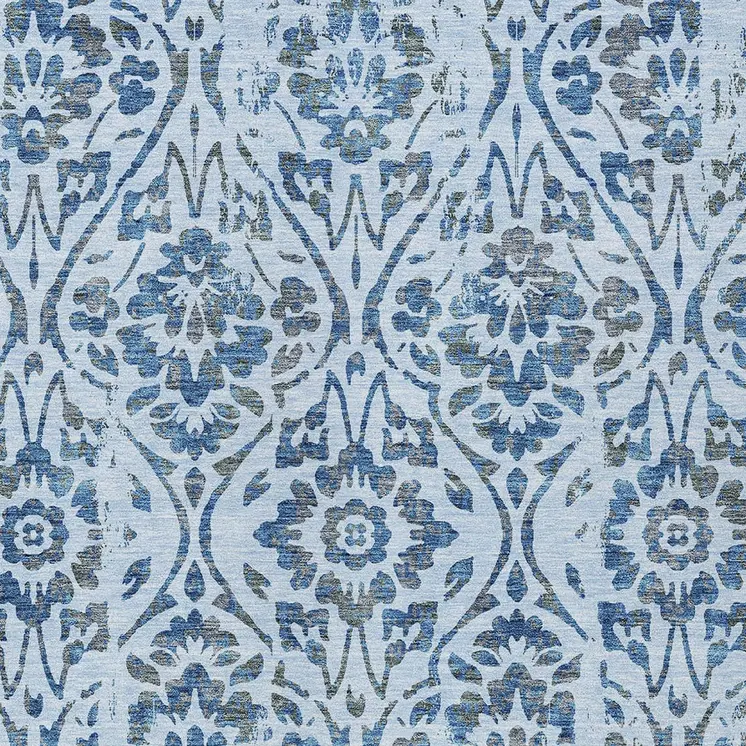 8' X 10' Sky Blue And Dark Blue Floral Washable Indoor Outdoor Area Rug