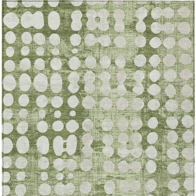 3' X 5' Artichoke Green And Ivory Abstract Washable Indoor Outdoor Area Rug