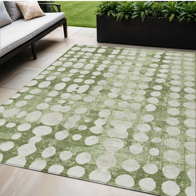 5' X 8' Artichoke Green And Ivory Abstract Washable Indoor Outdoor Area Rug