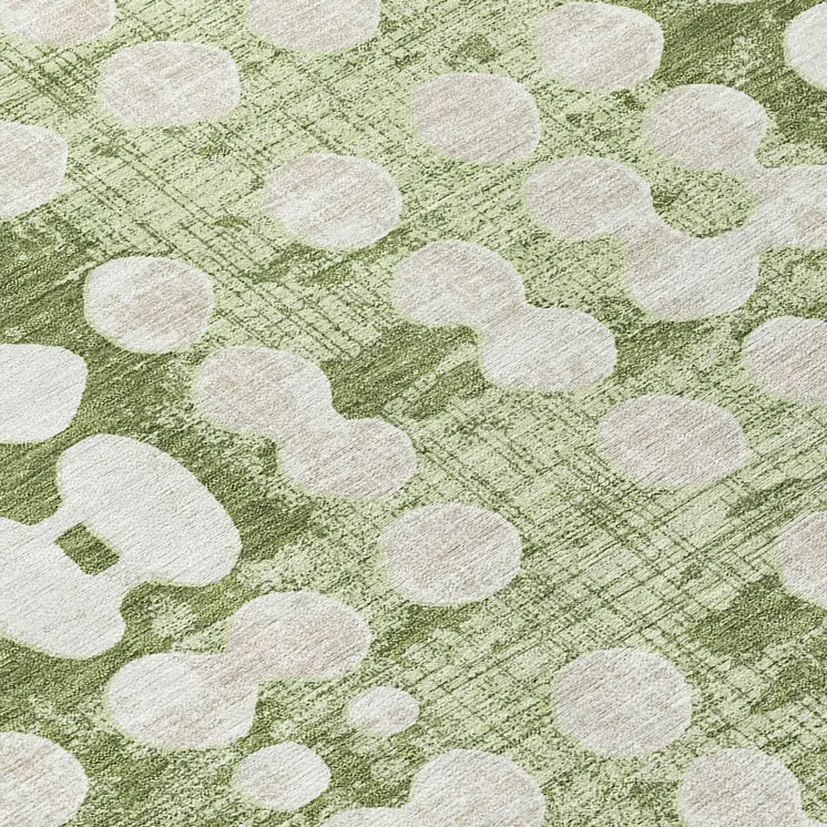 8' Artichoke Green And Ivory Round Abstract Washable Indoor Outdoor Area Rug