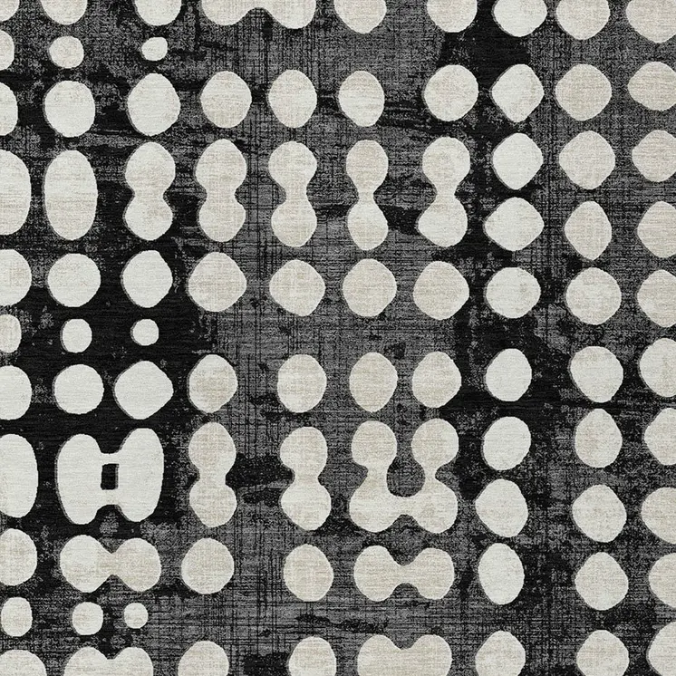5' X 8' Black And Ivory Abstract Washable Indoor Outdoor Area Rug