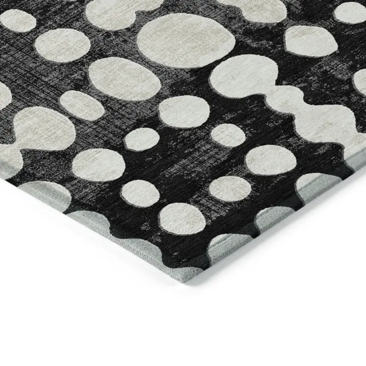 8' X 10' Black And Ivory Abstract Washable Indoor Outdoor Area Rug