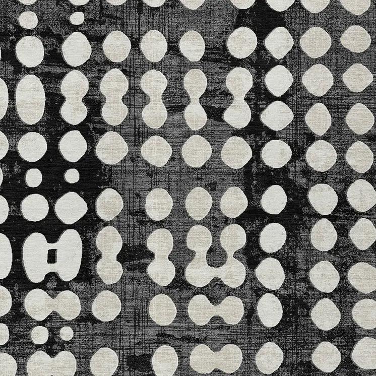 8' X 10' Black And Ivory Abstract Washable Indoor Outdoor Area Rug