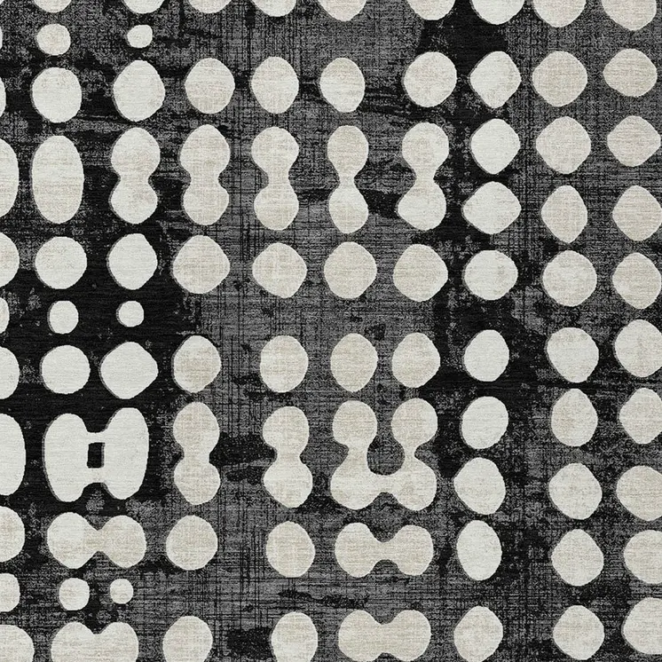 9' X 12' Black And Ivory Abstract Washable Indoor Outdoor Area Rug