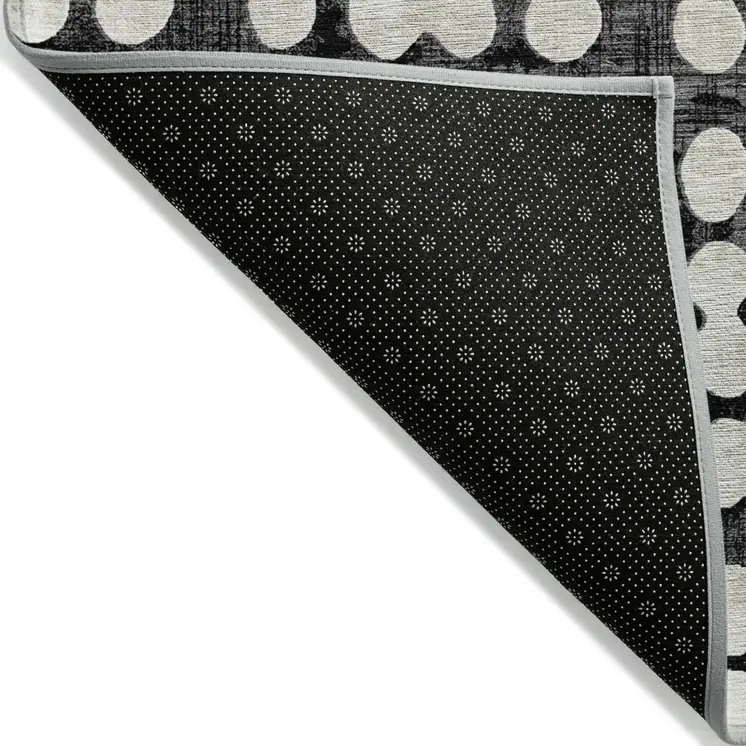 10' X 14' Black And Ivory Abstract Washable Indoor Outdoor Area Rug