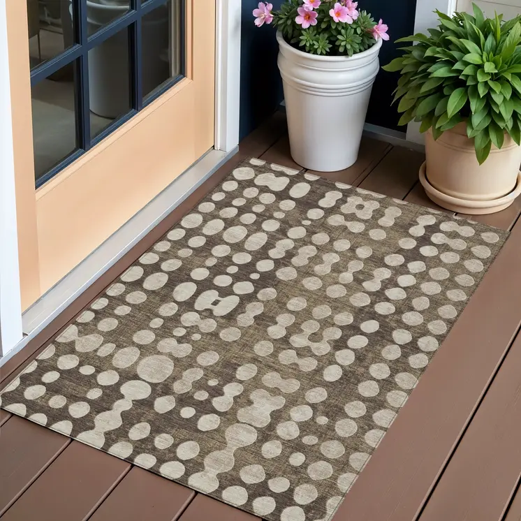 3' X 5' Brown And Beige Abstract Washable Indoor Outdoor Area Rug