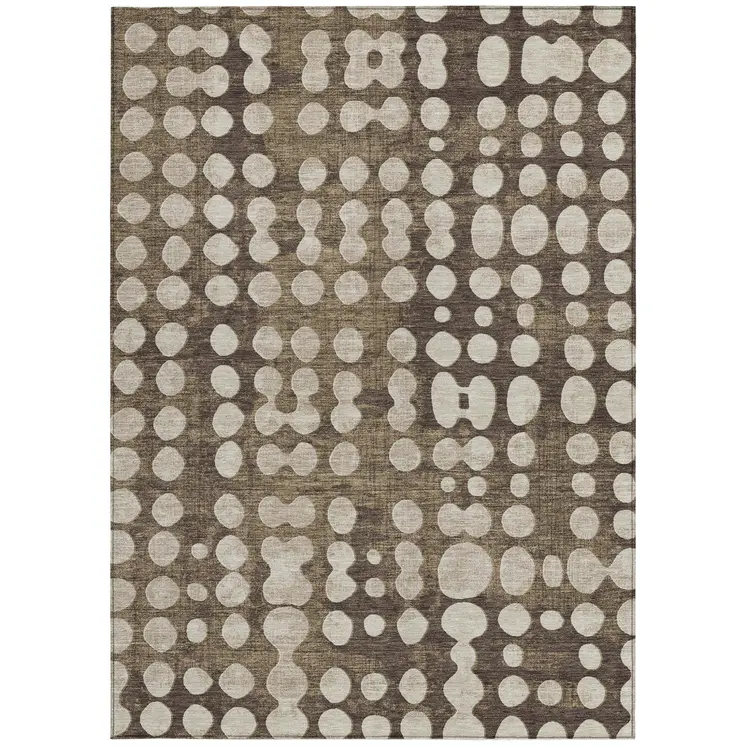 5' X 8' Brown And Beige Abstract Washable Indoor Outdoor Area Rug