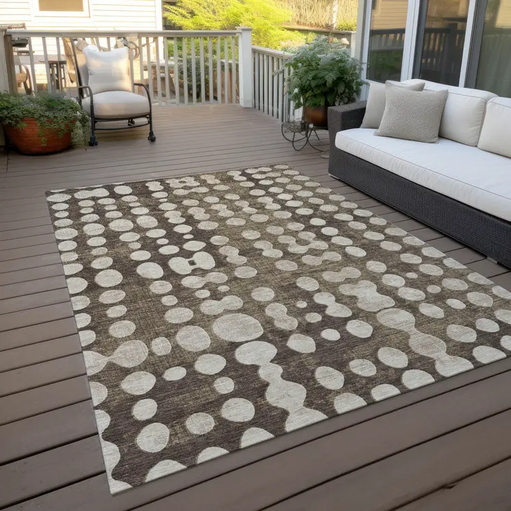 5' X 8' Brown And Beige Abstract Washable Indoor Outdoor Area Rug