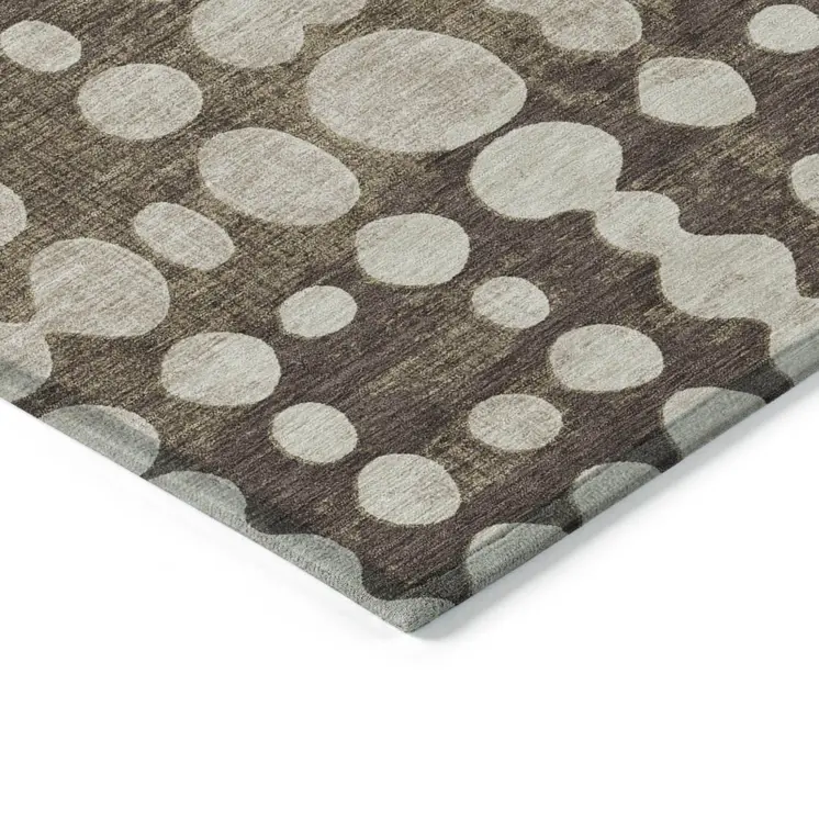 5' X 8' Brown And Beige Abstract Washable Indoor Outdoor Area Rug