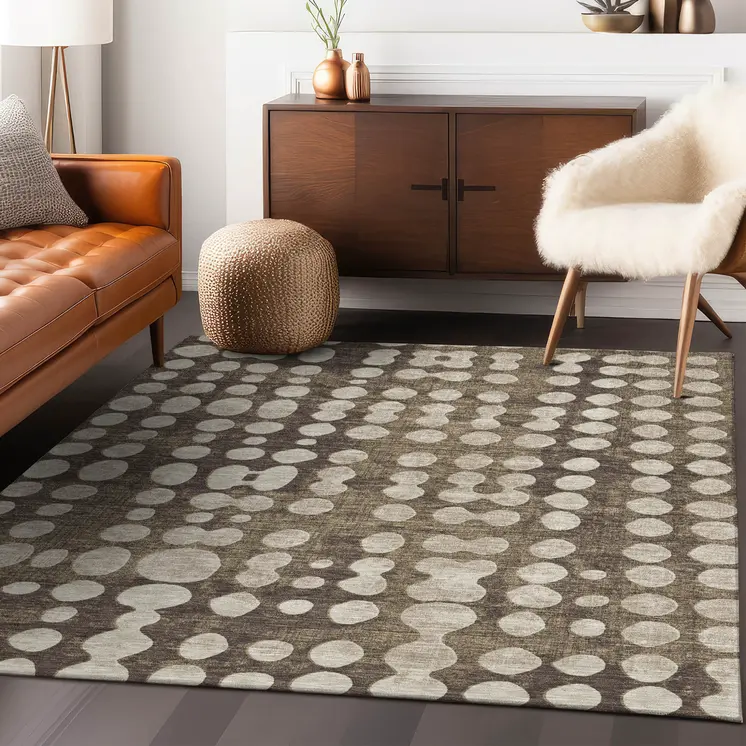 5' X 8' Brown And Beige Abstract Washable Indoor Outdoor Area Rug