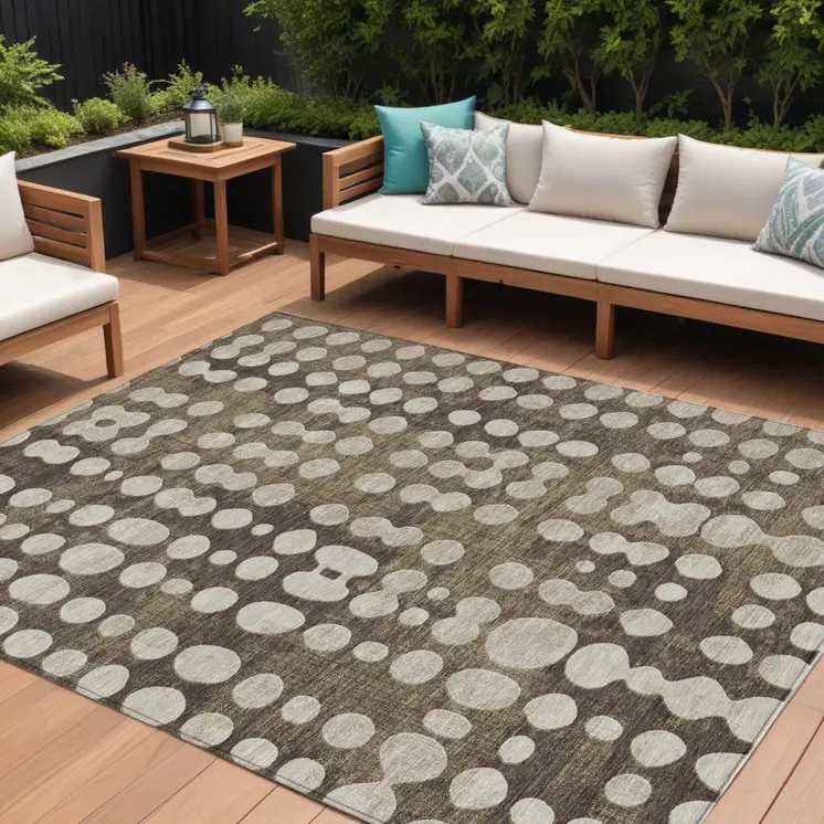 10' X 14' Brown And Beige Abstract Washable Indoor Outdoor Area Rug