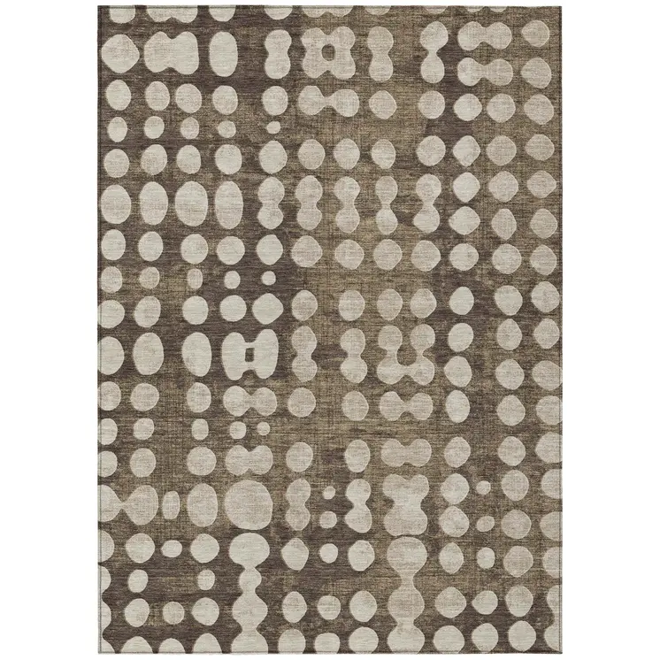 10' X 14' Brown And Beige Abstract Washable Indoor Outdoor Area Rug