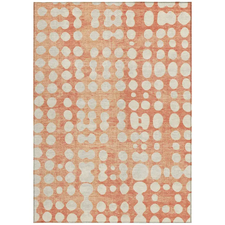 3' X 5' Coral And Ivory Abstract Washable Indoor Outdoor Area Rug