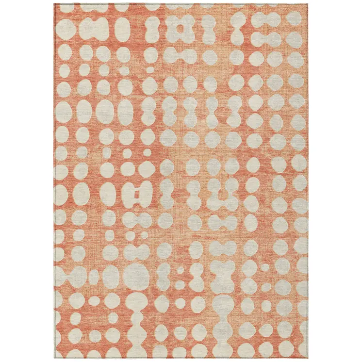 3' X 5' Coral And Ivory Abstract Washable Indoor Outdoor Area Rug