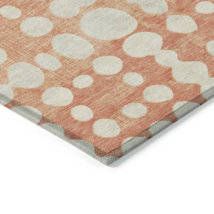 3' X 5' Coral And Ivory Abstract Washable Indoor Outdoor Area Rug