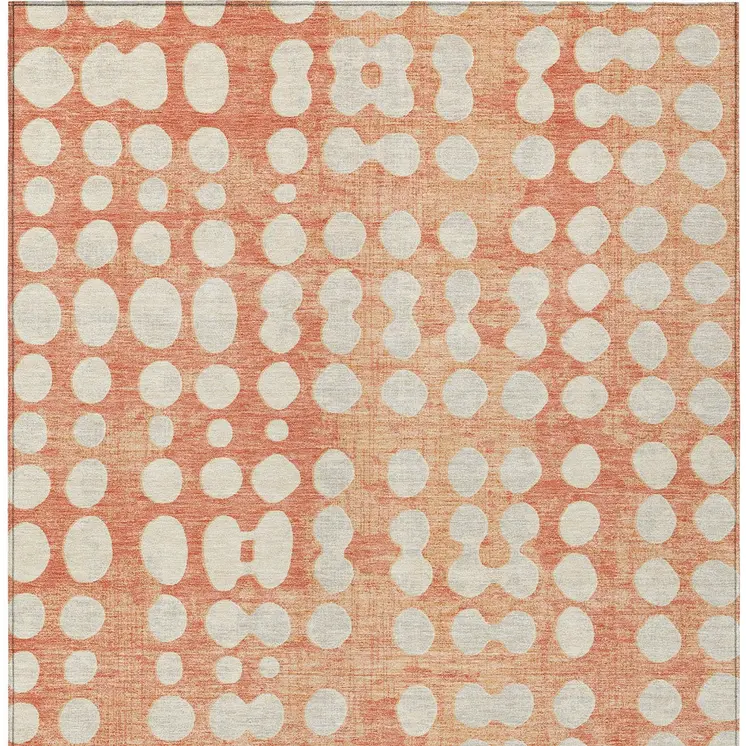3' X 5' Coral And Ivory Abstract Washable Indoor Outdoor Area Rug