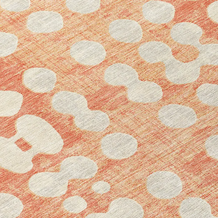 5' X 8' Coral And Ivory Abstract Washable Indoor Outdoor Area Rug