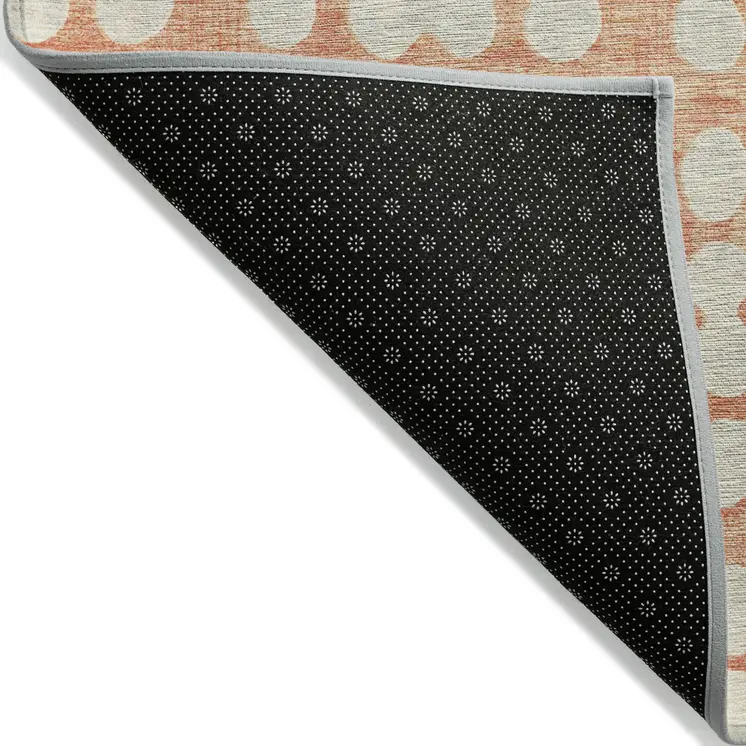 8' X 10' Coral And Ivory Abstract Washable Indoor Outdoor Area Rug