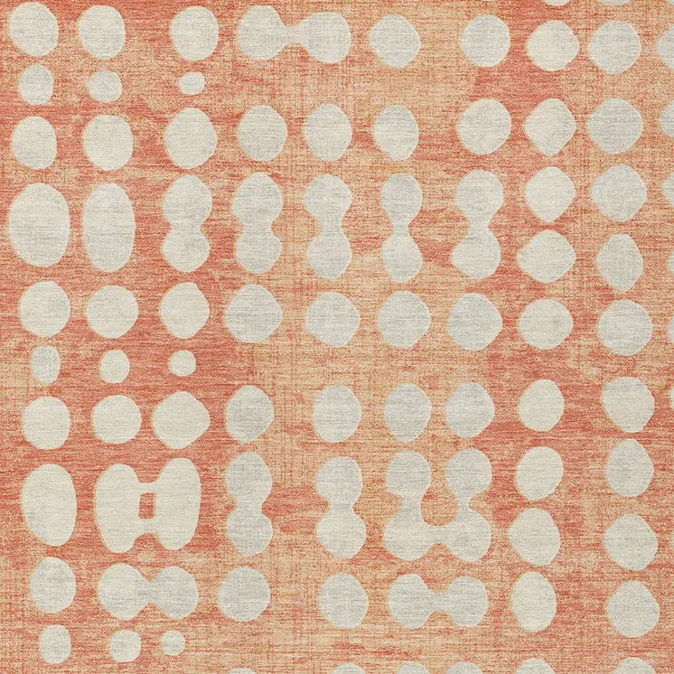 10' X 14' Coral And Ivory Abstract Washable Indoor Outdoor Area Rug