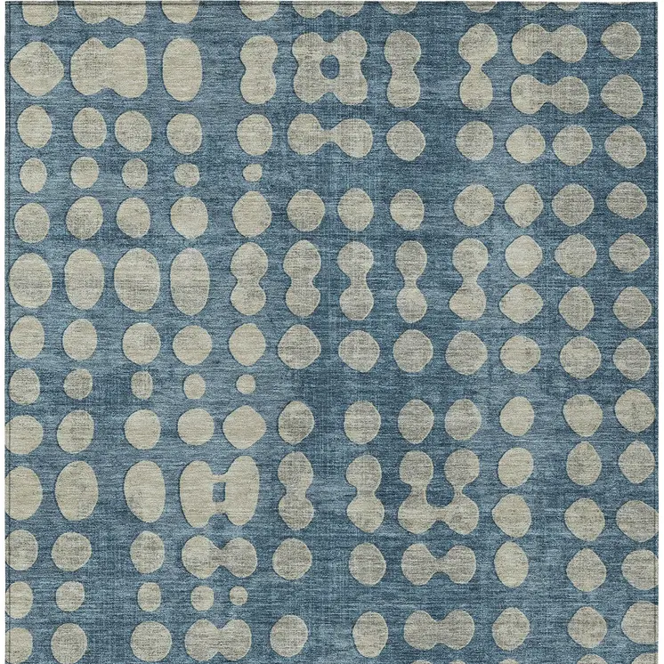 3' X 5' Denim Blue And Gray Abstract Washable Indoor Outdoor Area Rug