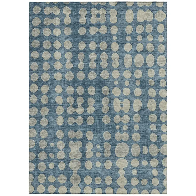 5' X 8' Denim Blue And Gray Abstract Washable Indoor Outdoor Area Rug