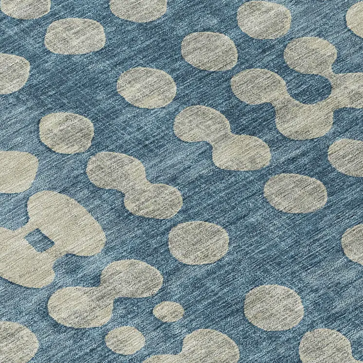 8' Denim Blue And Gray Round Abstract Washable Indoor Outdoor Area Rug