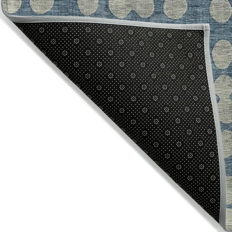 8' X 10' Denim Blue And Gray Abstract Washable Indoor Outdoor Area Rug