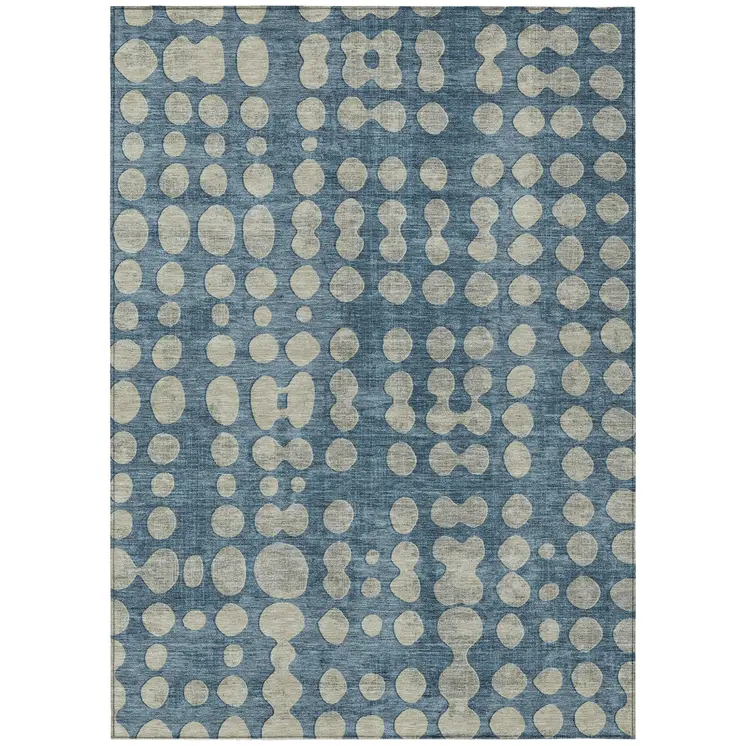 9' X 12' Denim Blue And Gray Abstract Washable Indoor Outdoor Area Rug